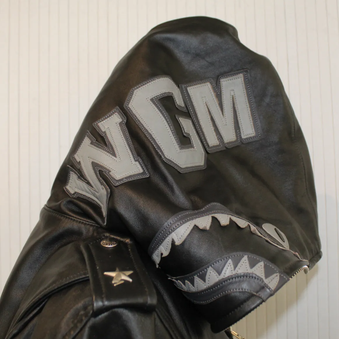 A Bathing Ape Keith Flint's Black Leather Shark Hood Jacket M