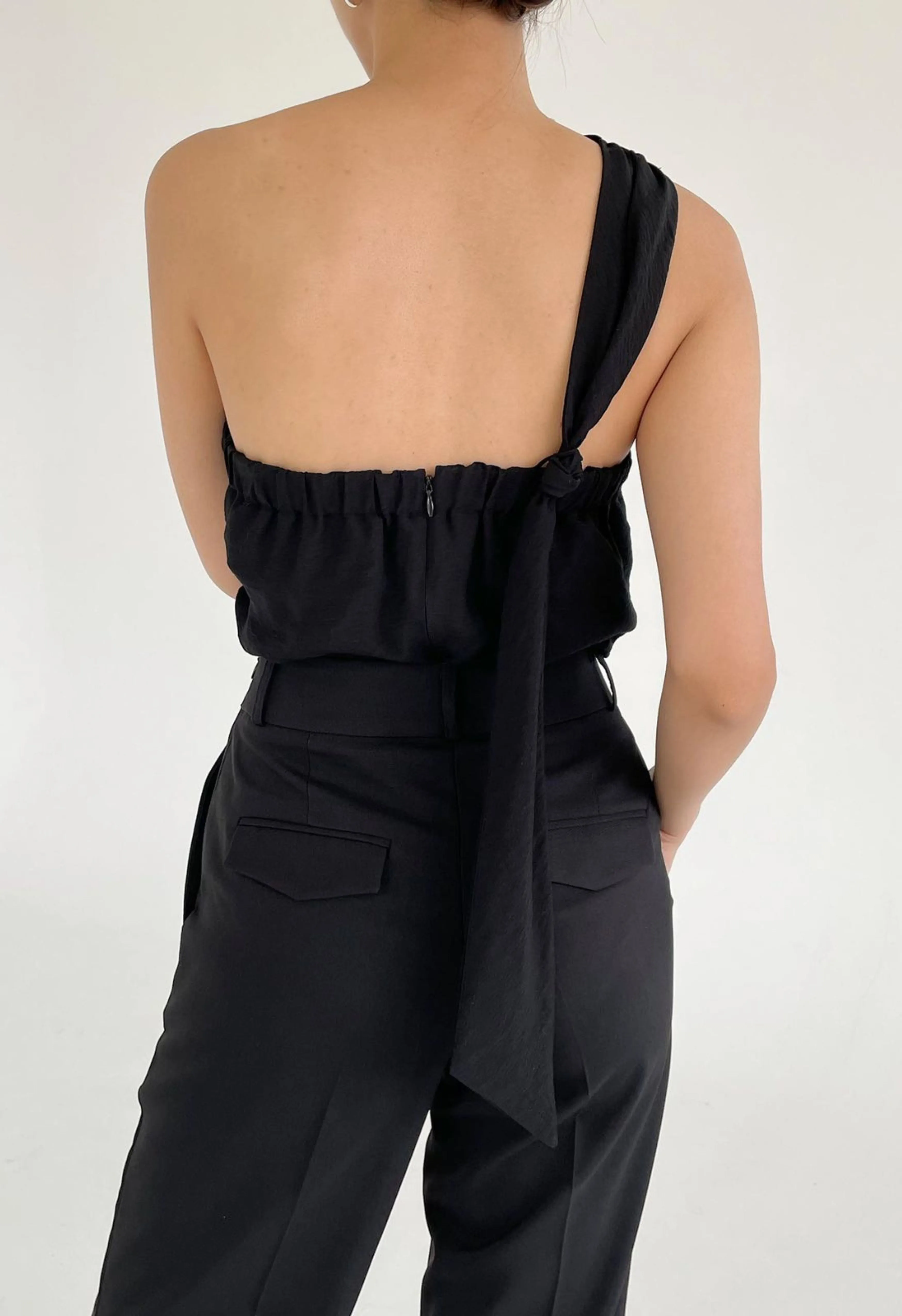 Alina One Shoulder Draped Top in Black