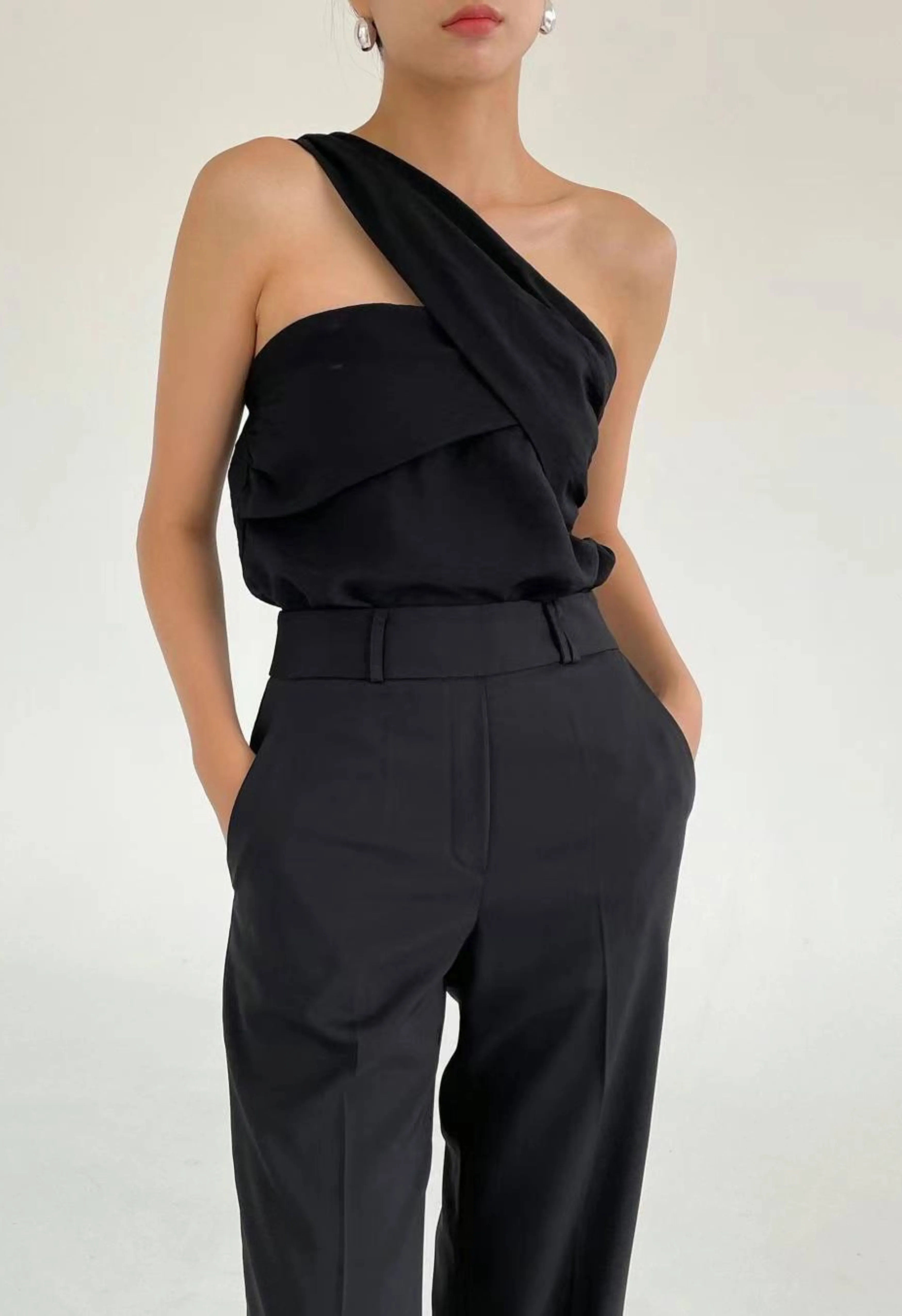 Alina One Shoulder Draped Top in Black