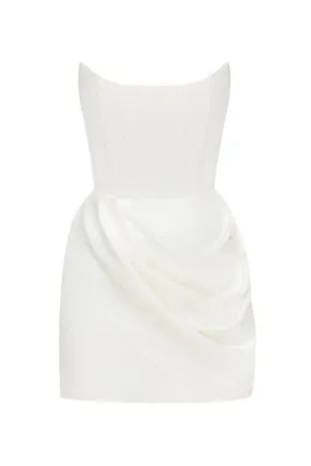 ANASTASIA WHITE MINI DRESS WITH TRAIL