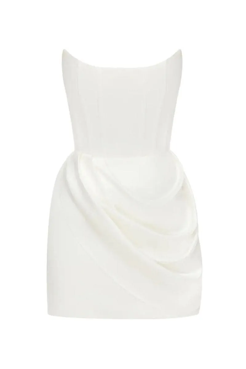 ANASTASIA WHITE MINI DRESS WITH TRAIL