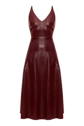 ANYA BORDEAUX VEGAN LEATHER MIDI DRESS