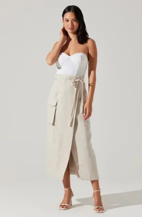 ASTR THE LABEL NARA WRAP FRONT MIDI SKIRT OATMEAL