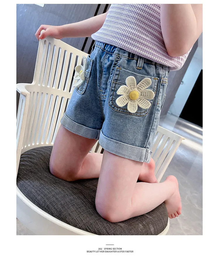 Baby Kid Girls Flower Shorts Jeans