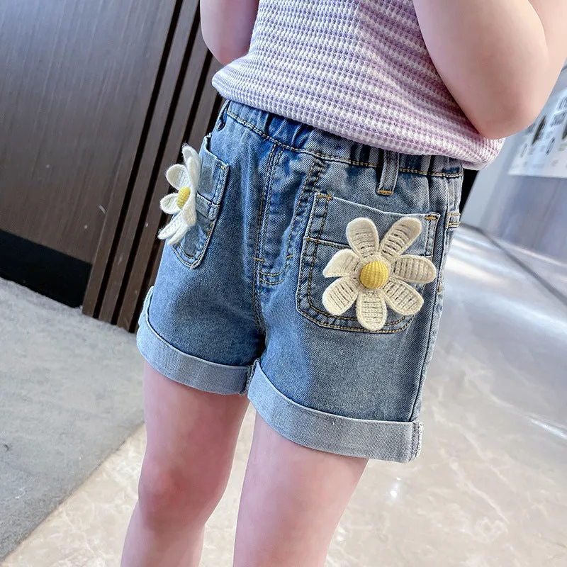 Baby Kid Girls Flower Shorts Jeans