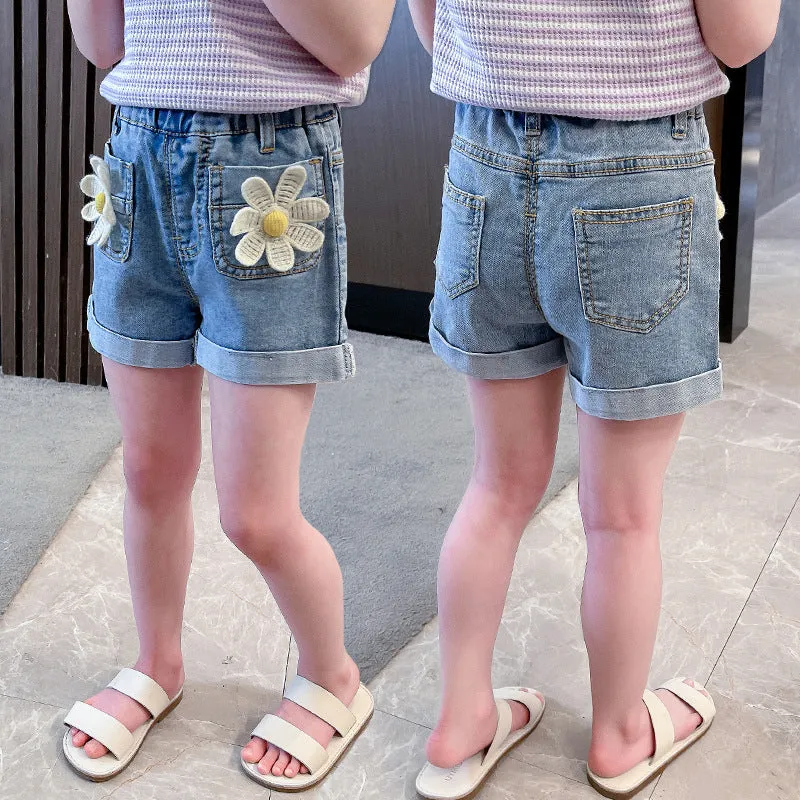 Baby Kid Girls Flower Shorts Jeans