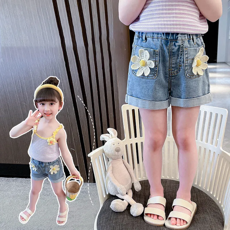 Baby Kid Girls Flower Shorts Jeans