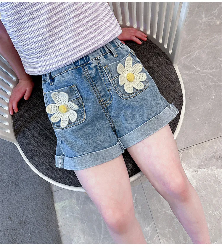 Baby Kid Girls Flower Shorts Jeans