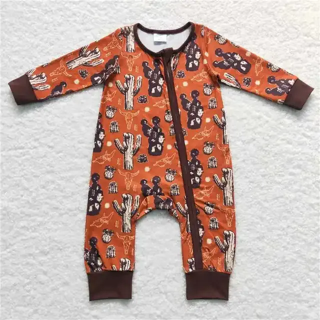 Baby Romper - Boys - Zip - Western Steer Cactus Orange