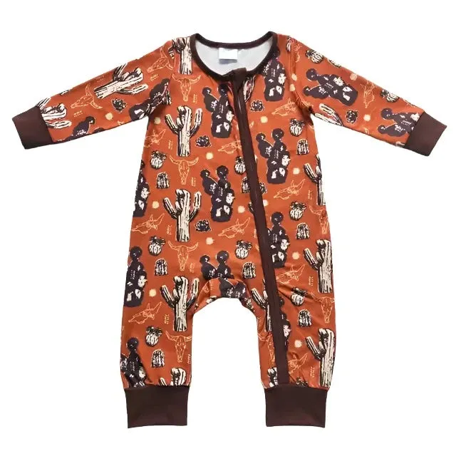 Baby Romper - Boys - Zip - Western Steer Cactus Orange