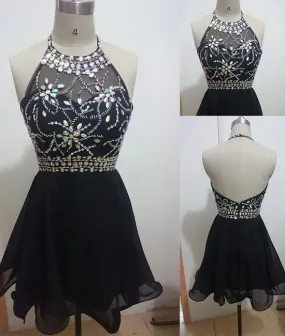 Backless black Short Prom Dresses, Cute Homecoming Dresses