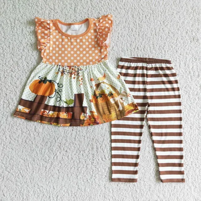 Basket of Pumpkins - Girls to 14/16 Autumn Flutter Sleeve Outfit