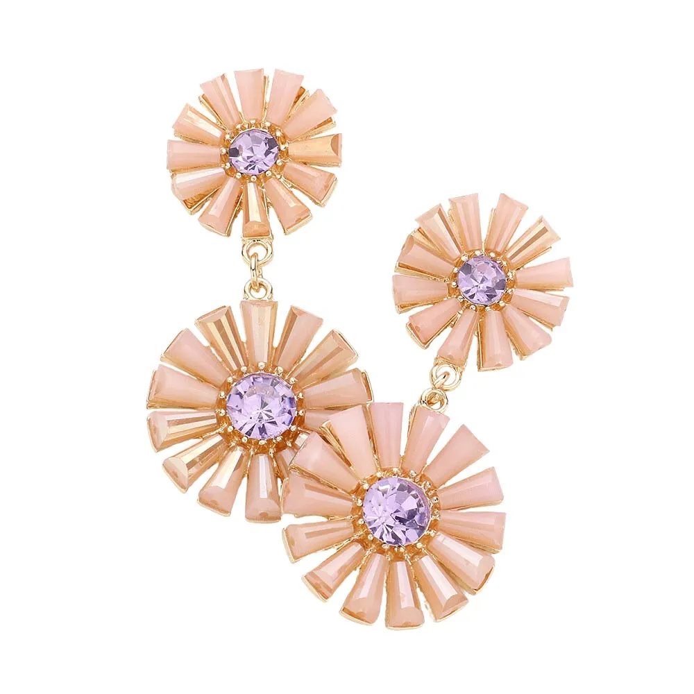 Beautiful Beaded Double Flower Link Dangle Earrings