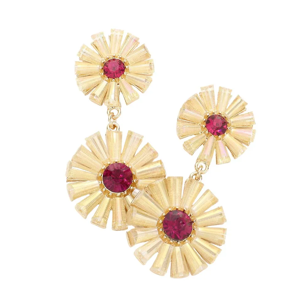 Beautiful Beaded Double Flower Link Dangle Earrings