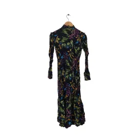 Bershka Navy & Green Printed Front-zip Midi Dress | Gently Used |