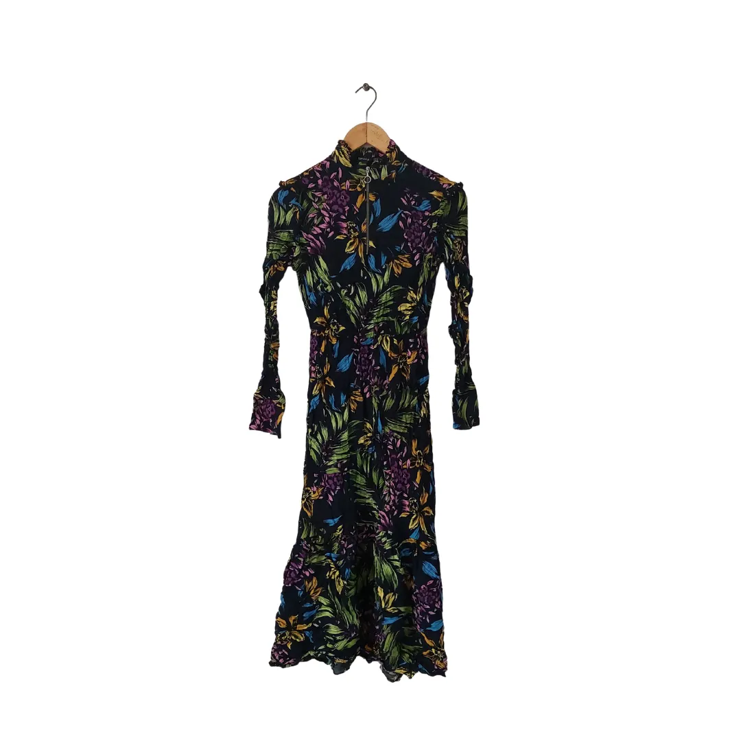 Bershka Navy & Green Printed Front-zip Midi Dress | Gently Used |