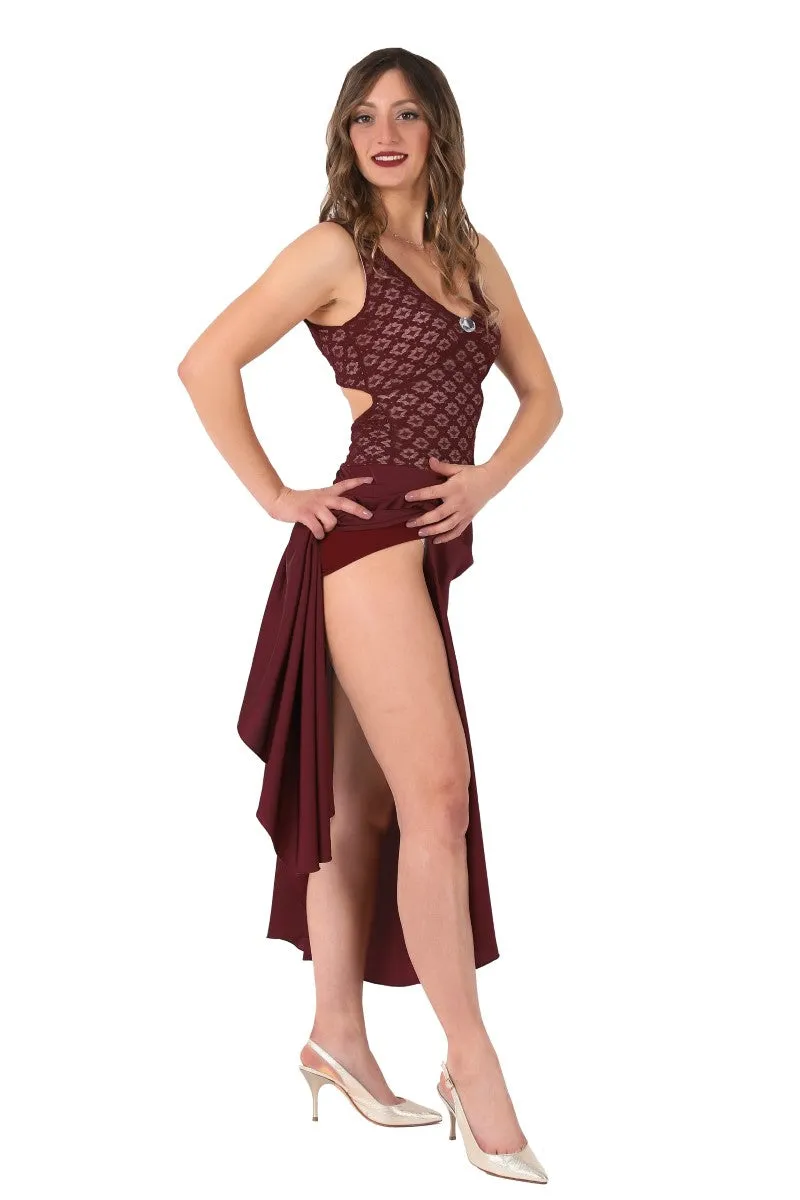 Burgundy Satin and Lace Tango Performance Dress