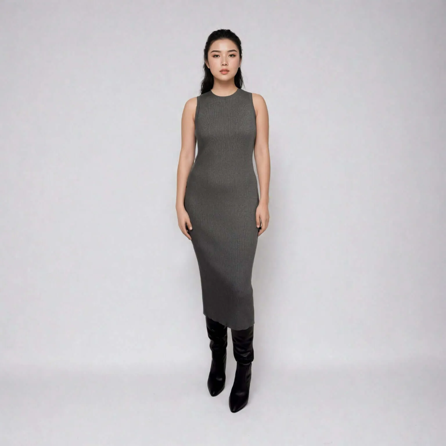 CELINE | Sleeveless Crew-Neck Rib Long Dress