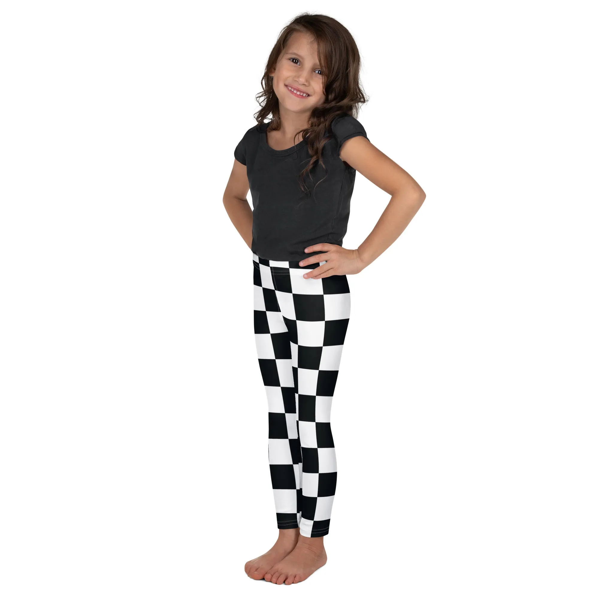 Checkered Charm: Girls' Yoga Pants Workout Leggings