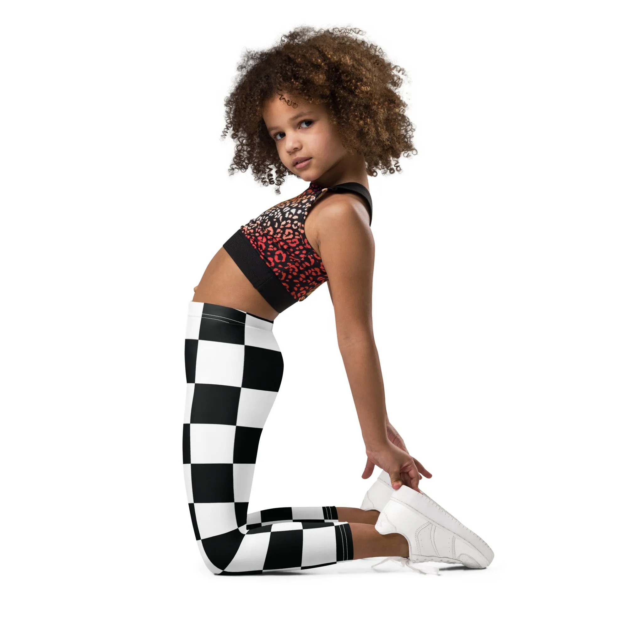 Checkered Charm: Girls' Yoga Pants Workout Leggings