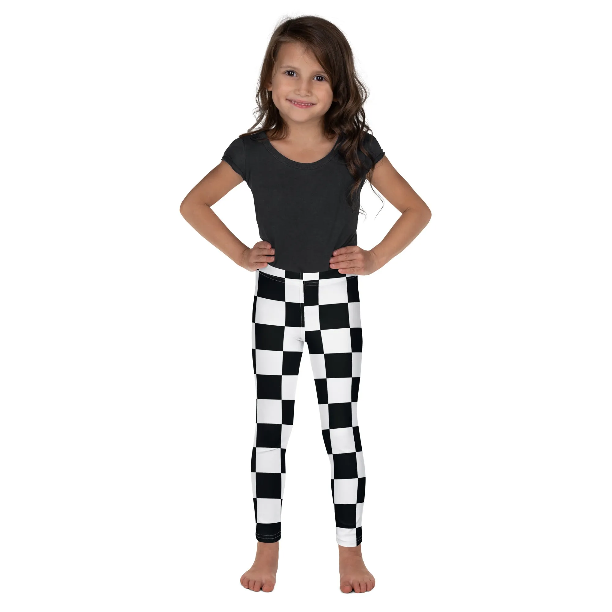 Checkered Charm: Girls' Yoga Pants Workout Leggings