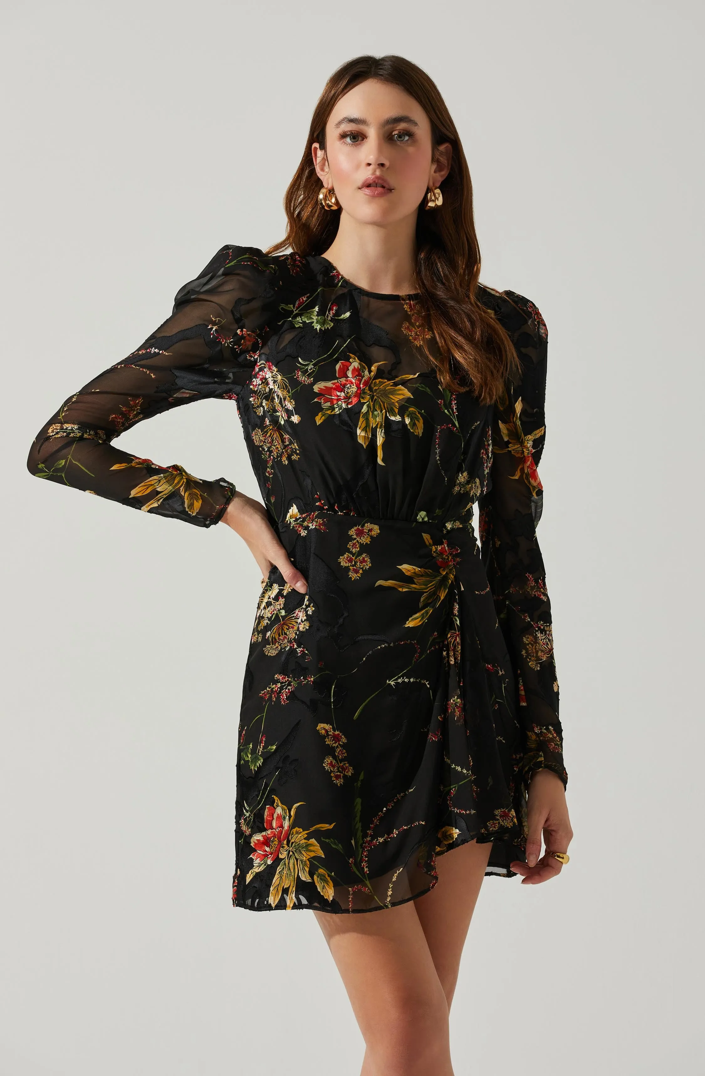 Cindy Floral Burnout Long Sleeve Mini Dress