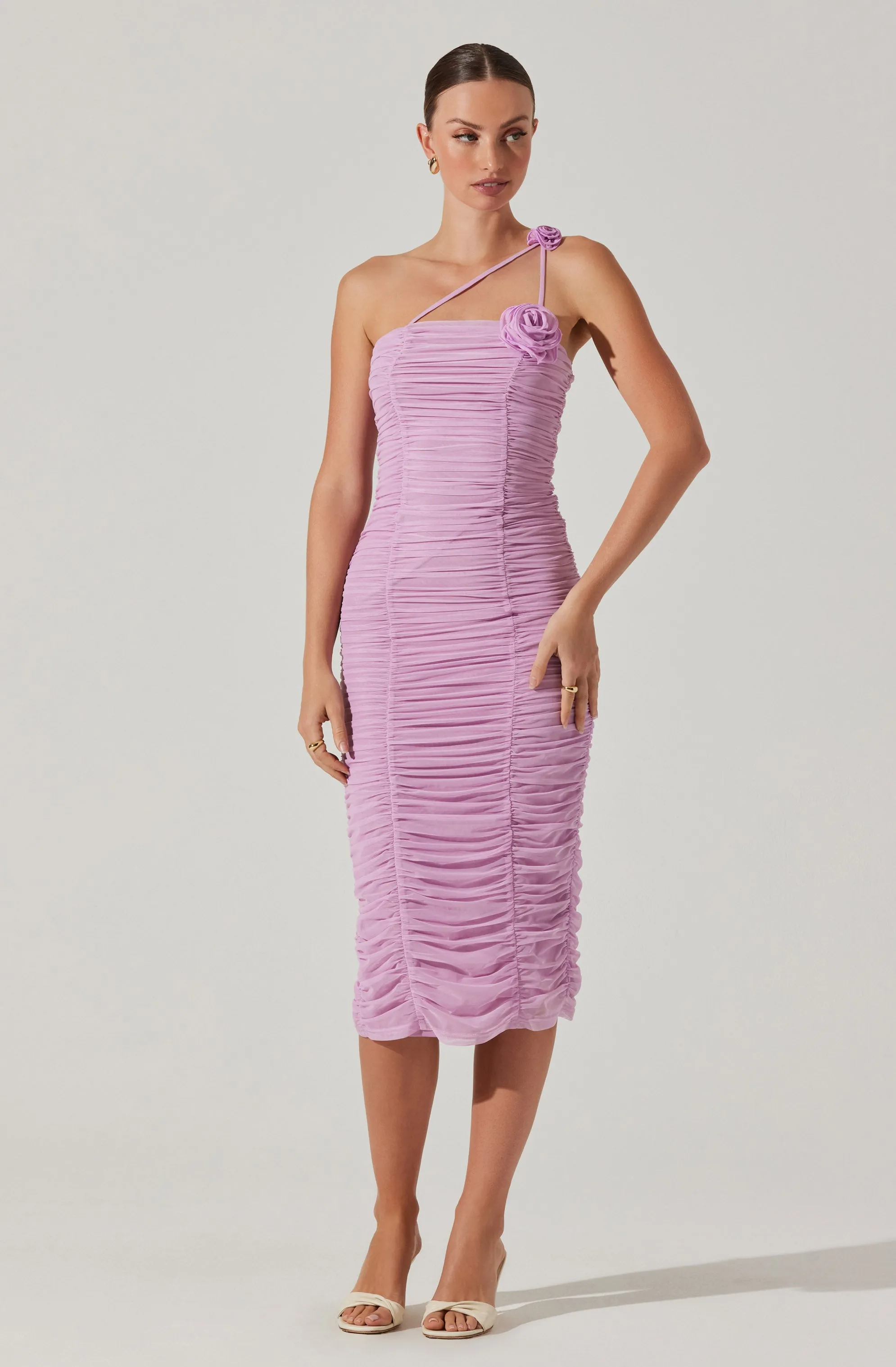 Corsage Ruched Bodycon Midi Dress