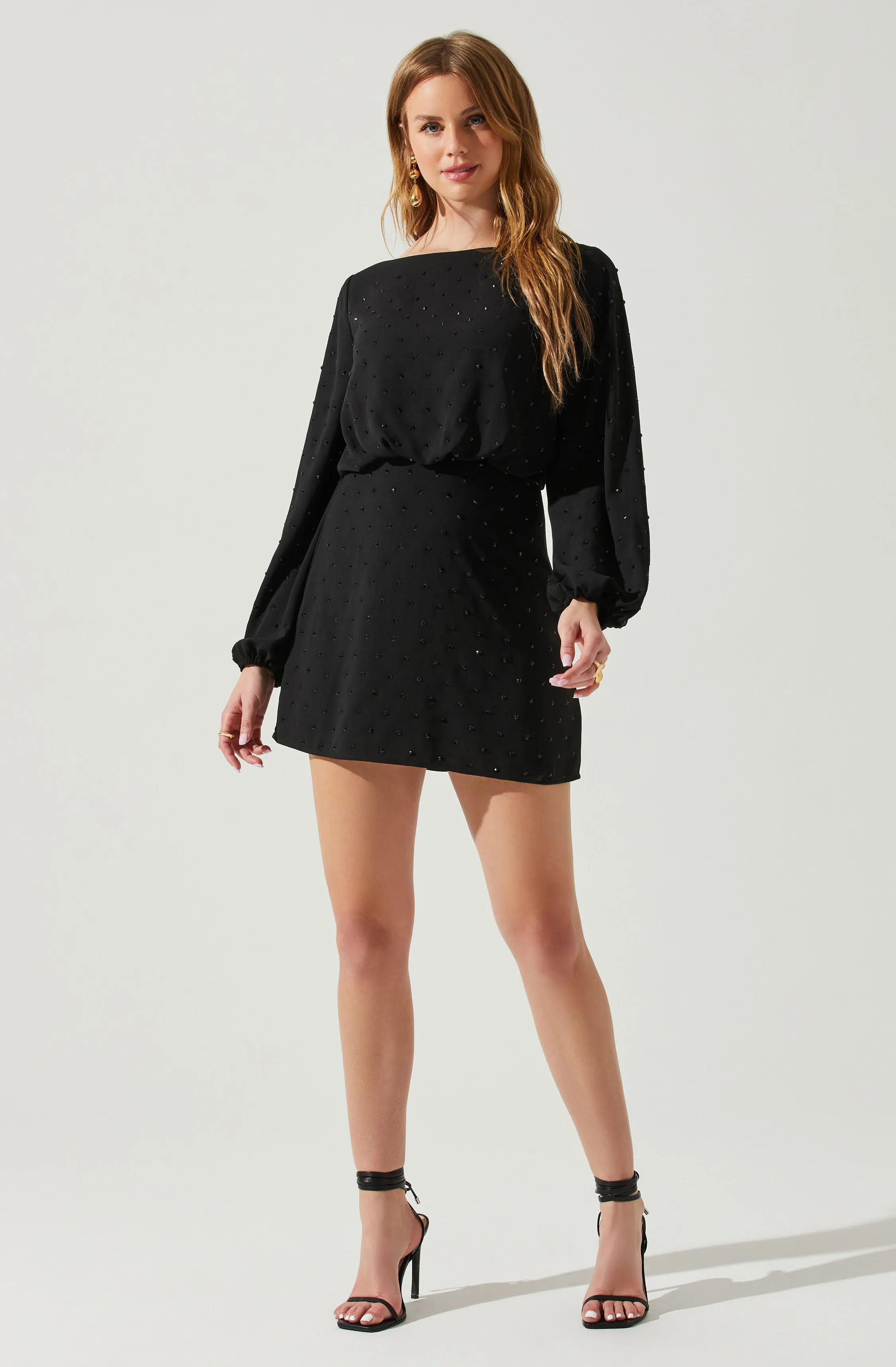 Edita Rhinestone Embellished Long Sleeve Mini Dress