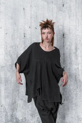 eigensinnig wien | Zizek | Schwarzes Oversize T-Shirt für Damen aus Leinen