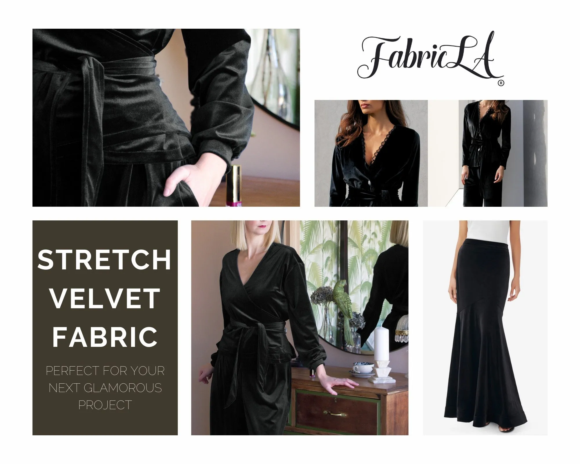 FabricLA | Stretch Velvet Fabric | 90% Polyester 10% Spandex | Black