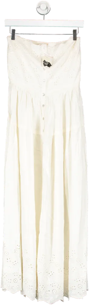 Free People Cream evelyn Strapless Broderie Bardot Midi Dress UK S