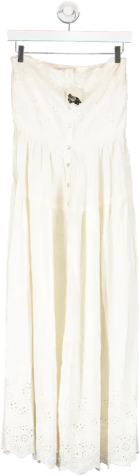 Free People Cream evelyn Strapless Broderie Bardot Midi Dress UK S