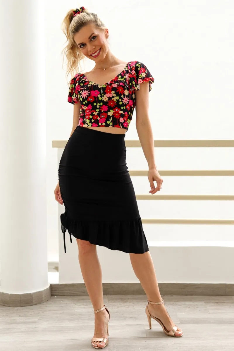 Gathered Asymmetric Tango Skirt with Ruffles