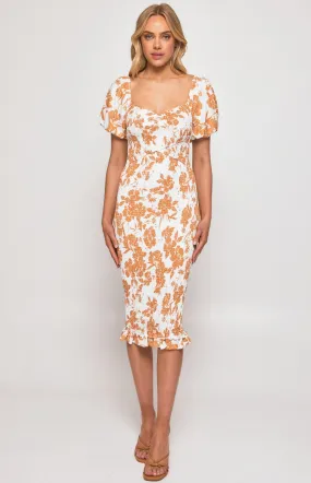 Gia Shirred Midi Dress - Tan