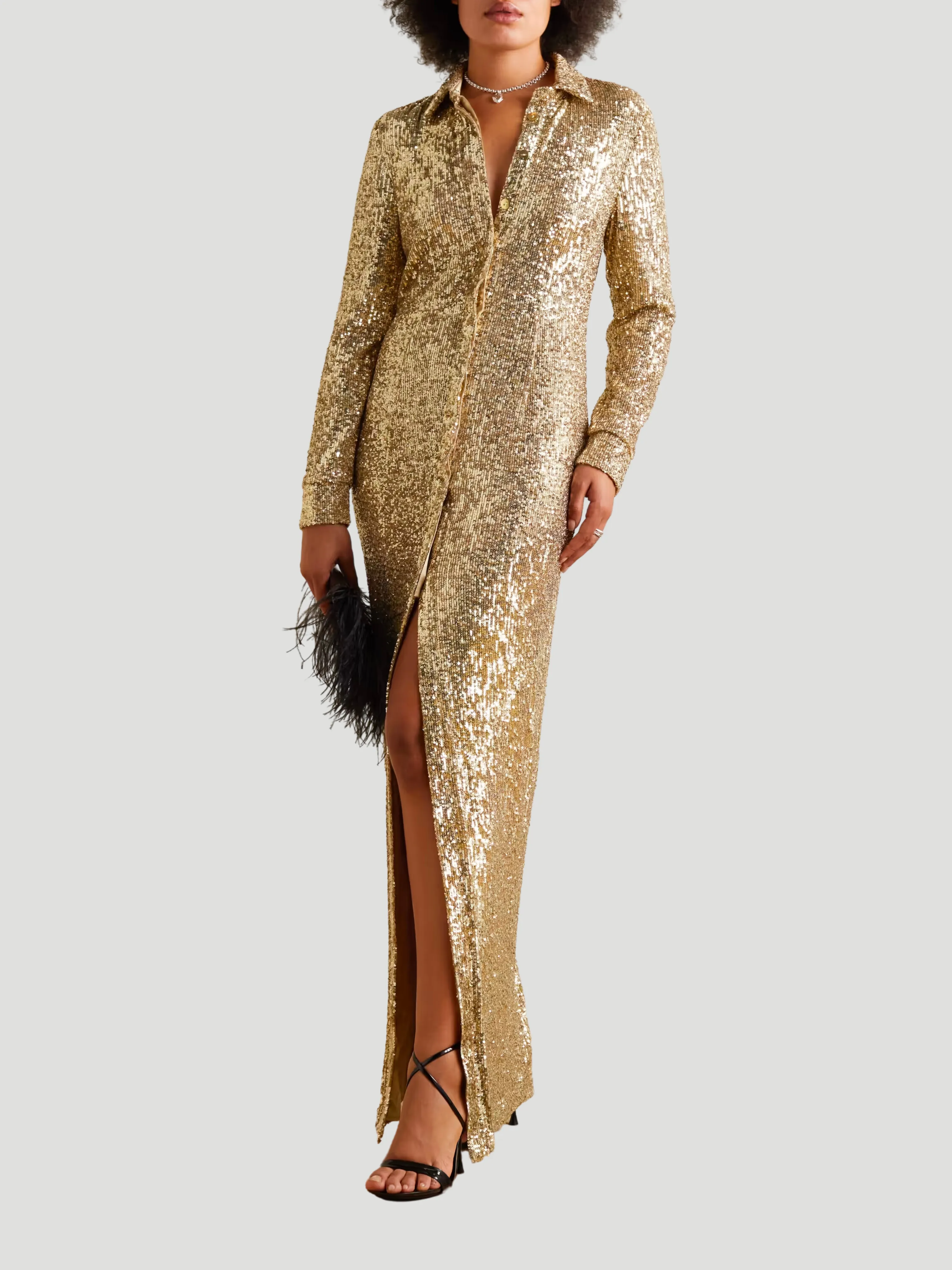 Gold Sequin Shirt Dress