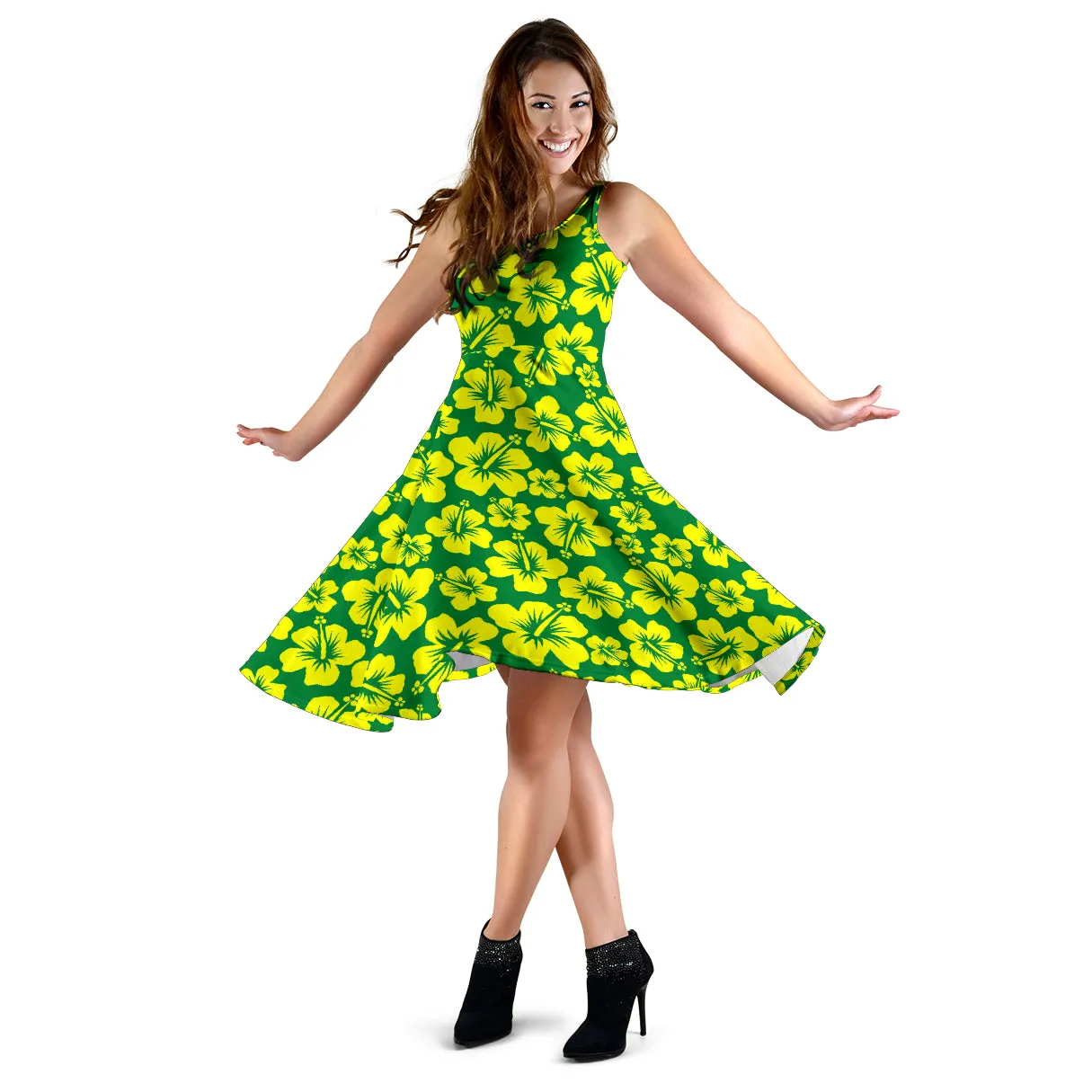 Green Dress With Yellow Hibiscus Flowers