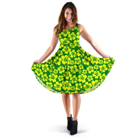 Green Dress With Yellow Hibiscus Flowers