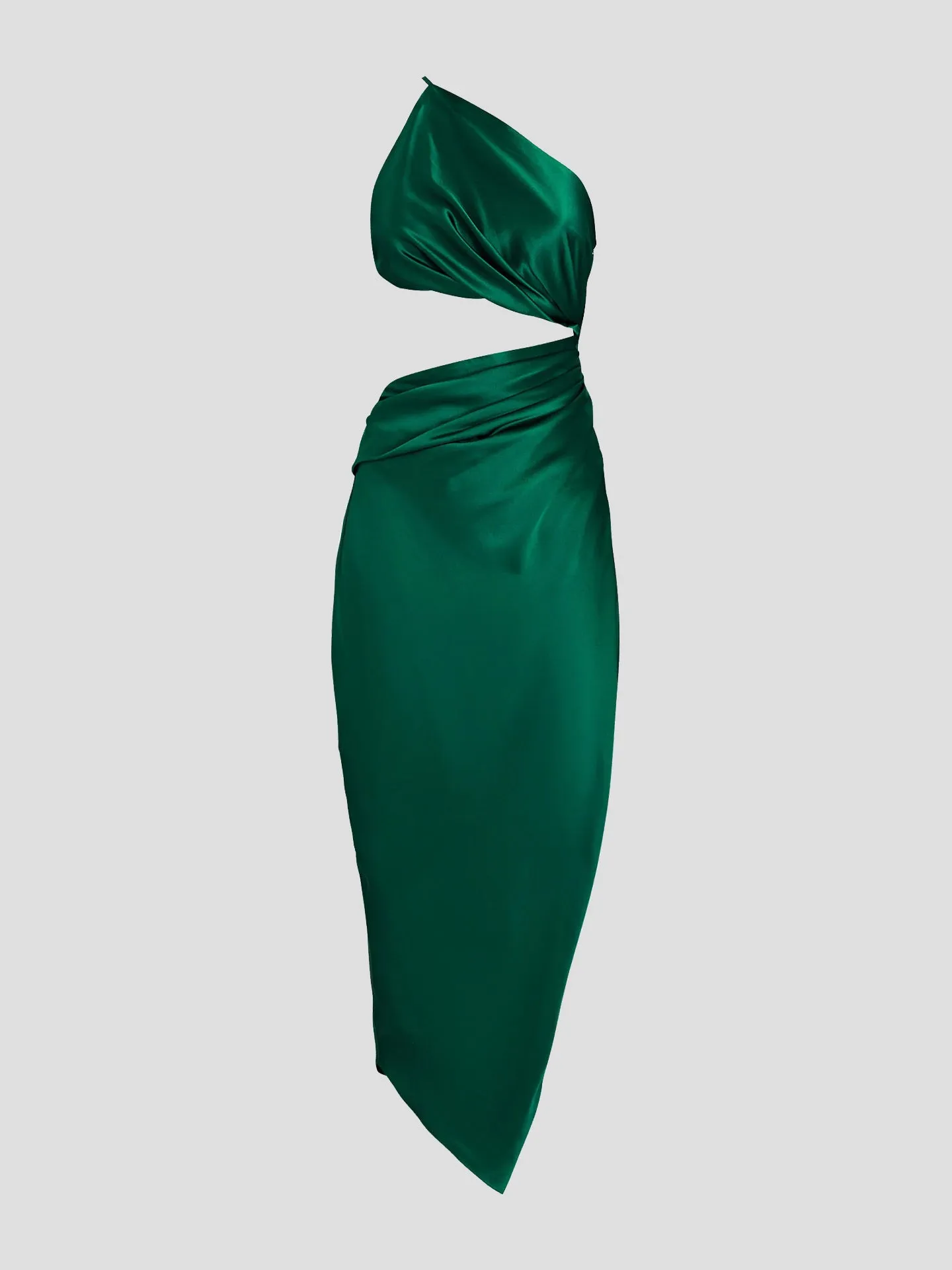 Green Silk One Shoulder Cutout Gown