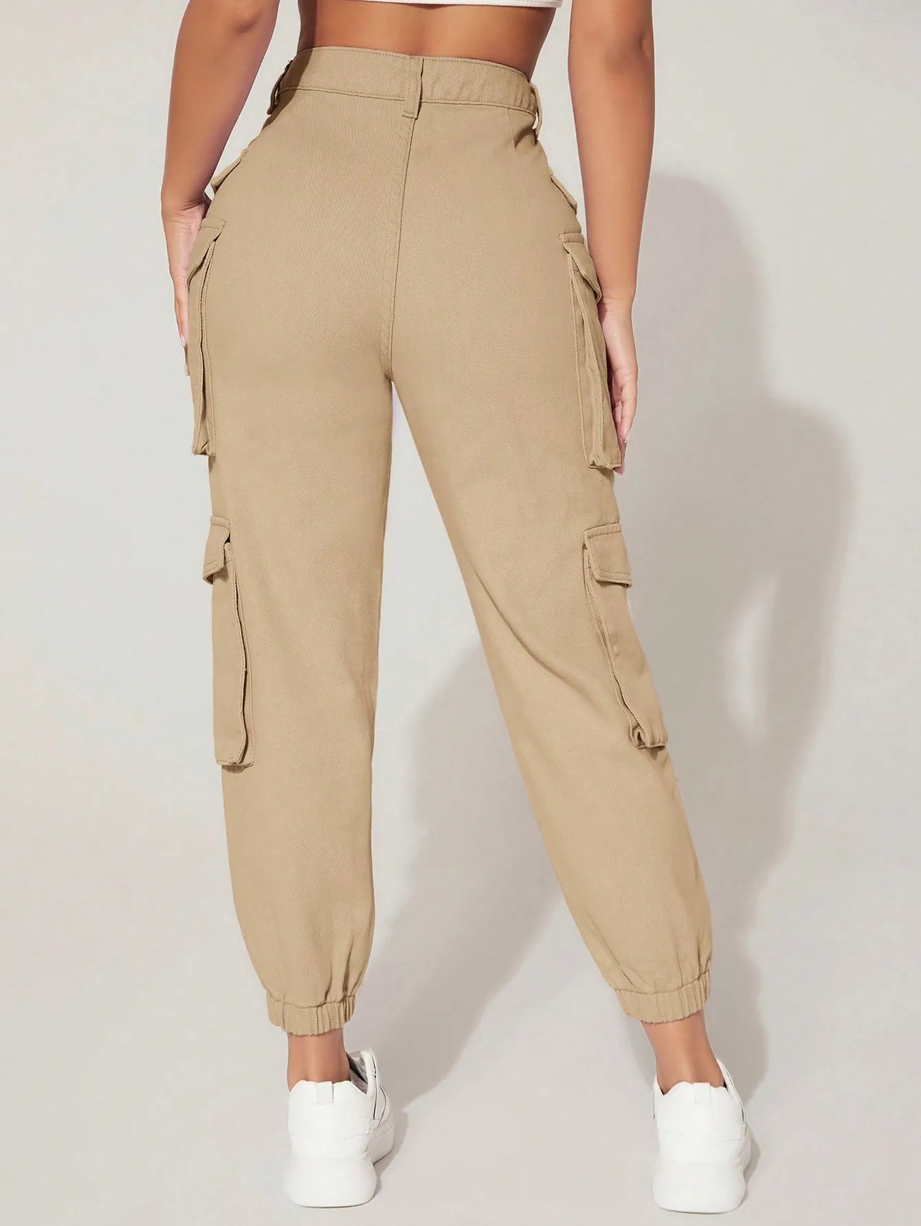 High Waist Flap Pocket Cargo Jeans