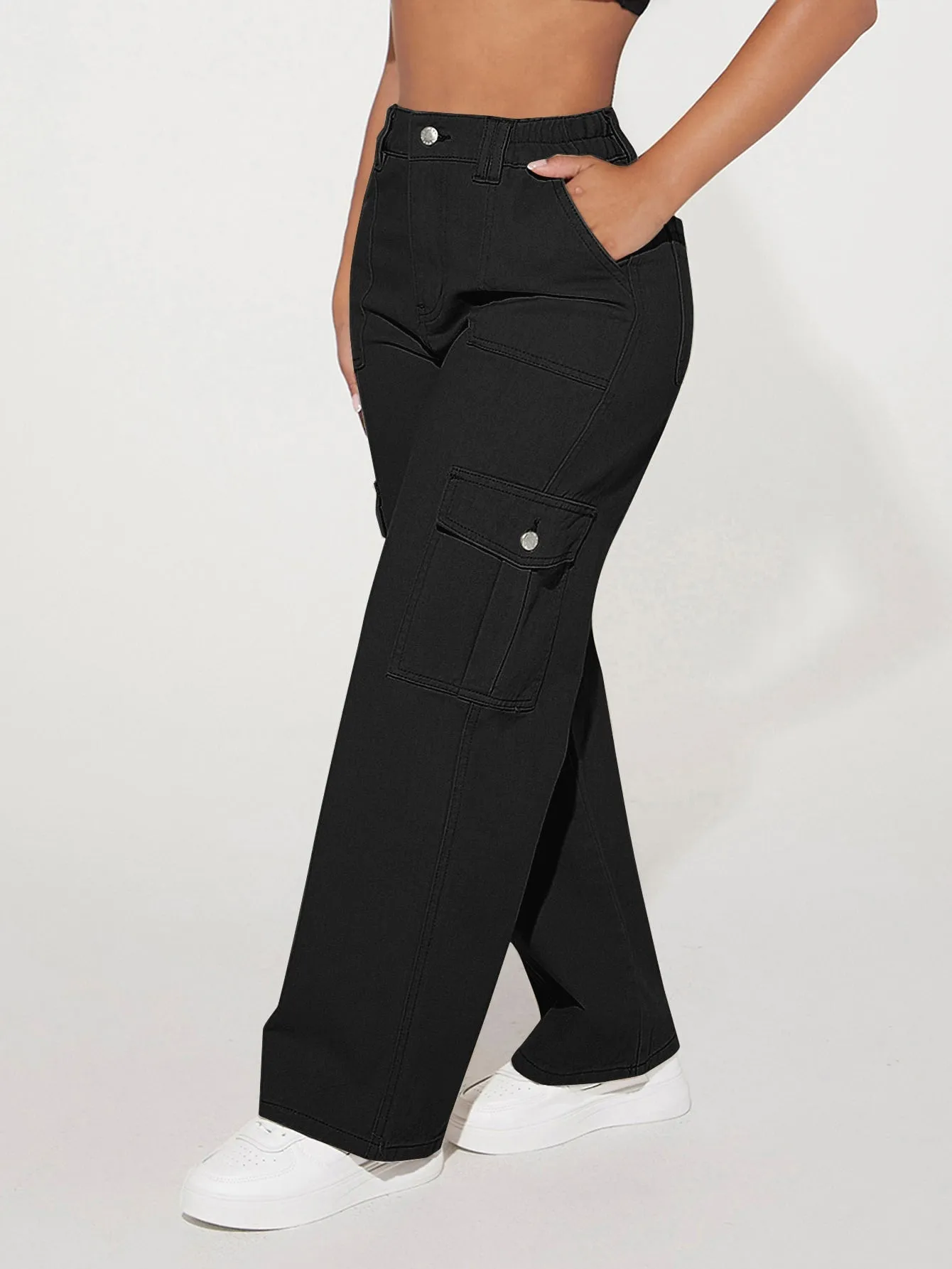 High Waist Pocket Cargo Jeans