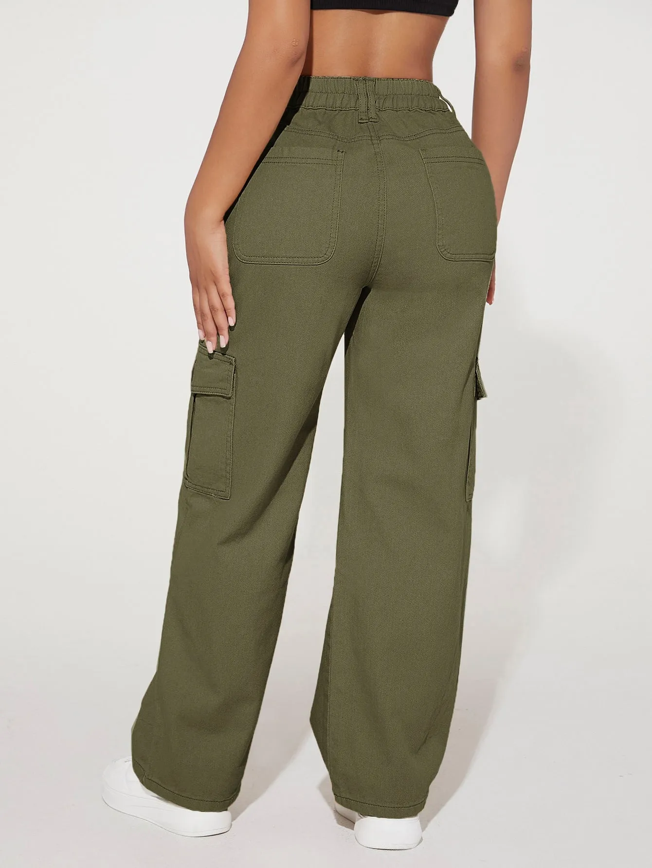 High Waist Pocket Cargo Jeans