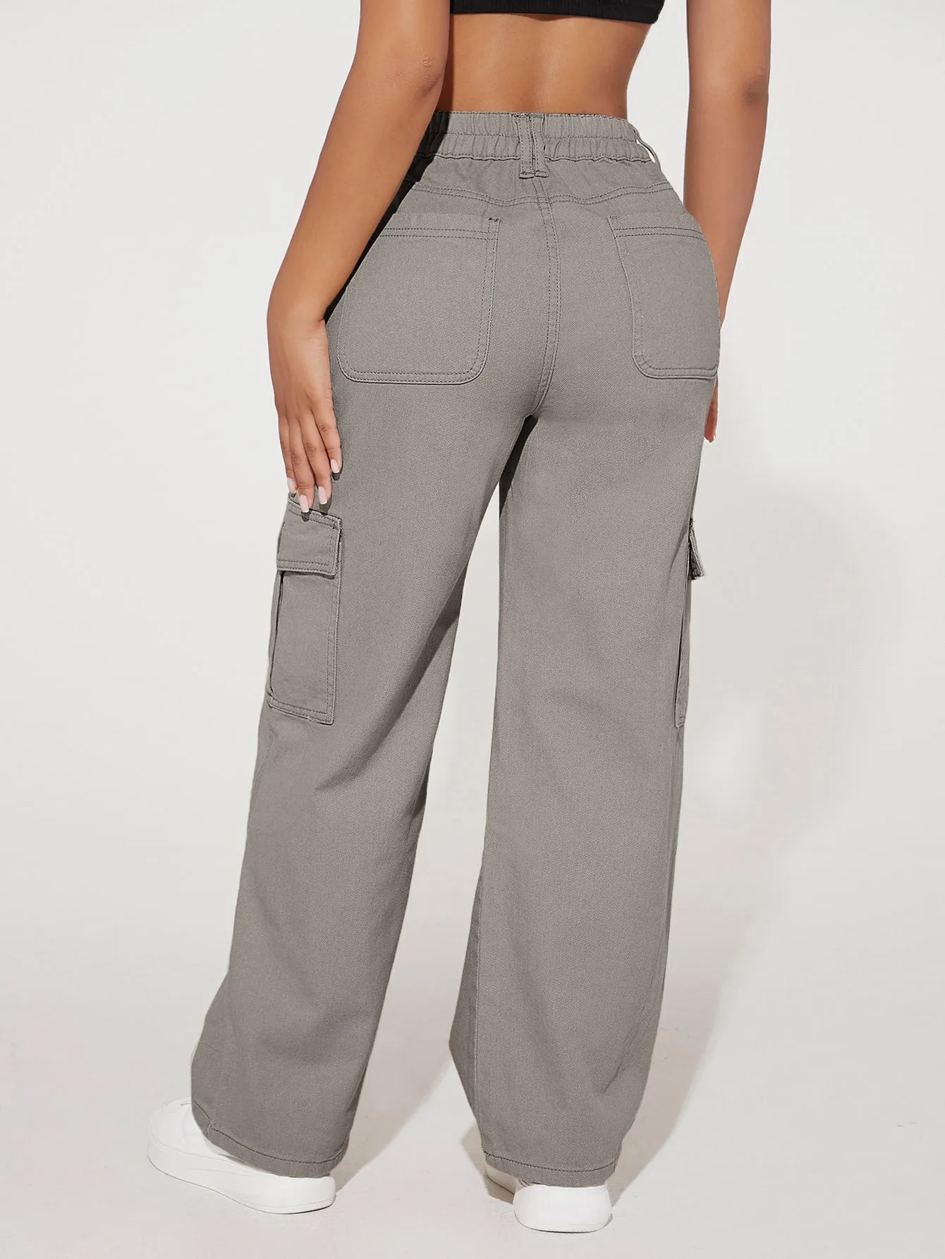 High Waist Pocket Cargo Jeans