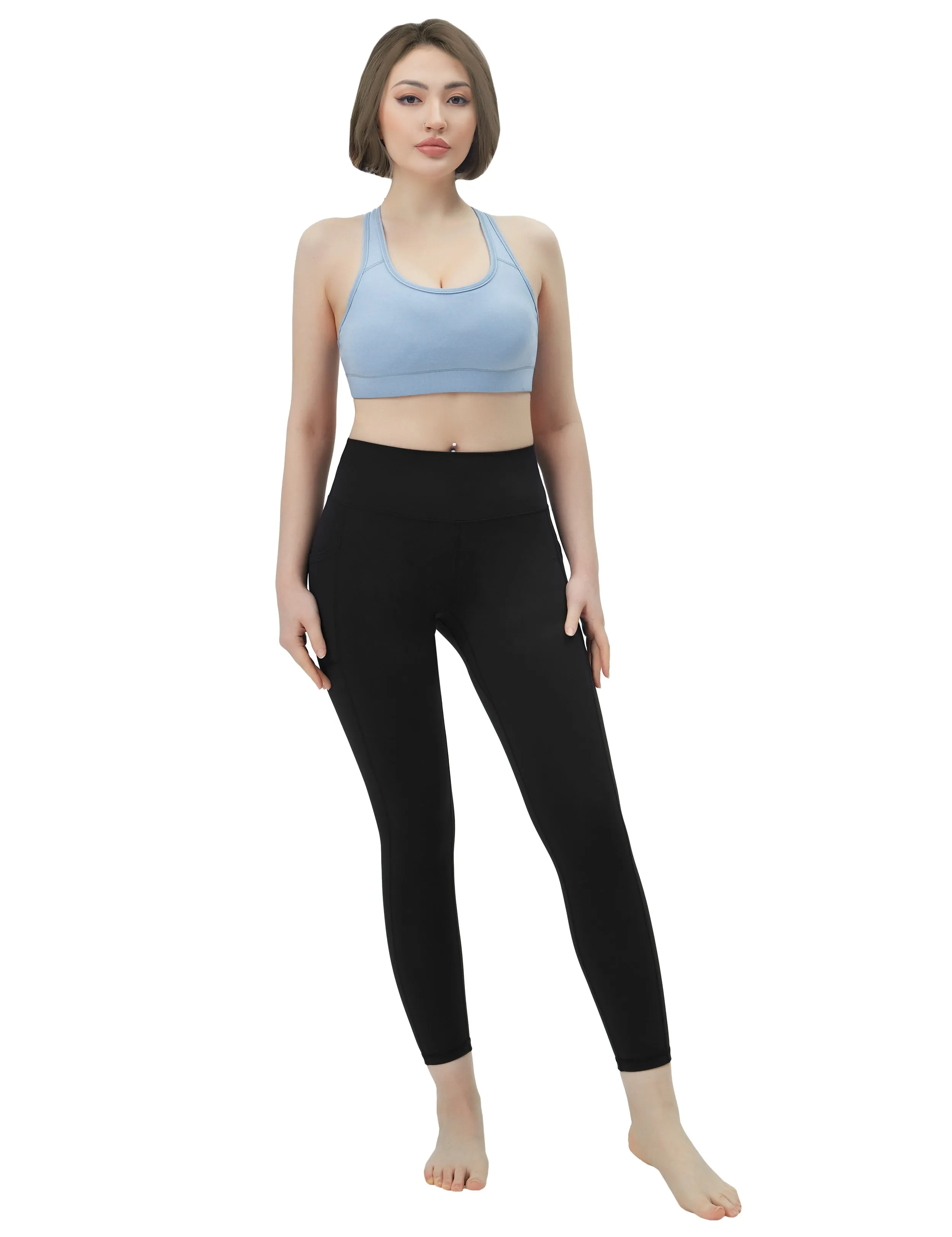 High Waisted Yoga Pants 7/8 Length Leggings with Pockets black