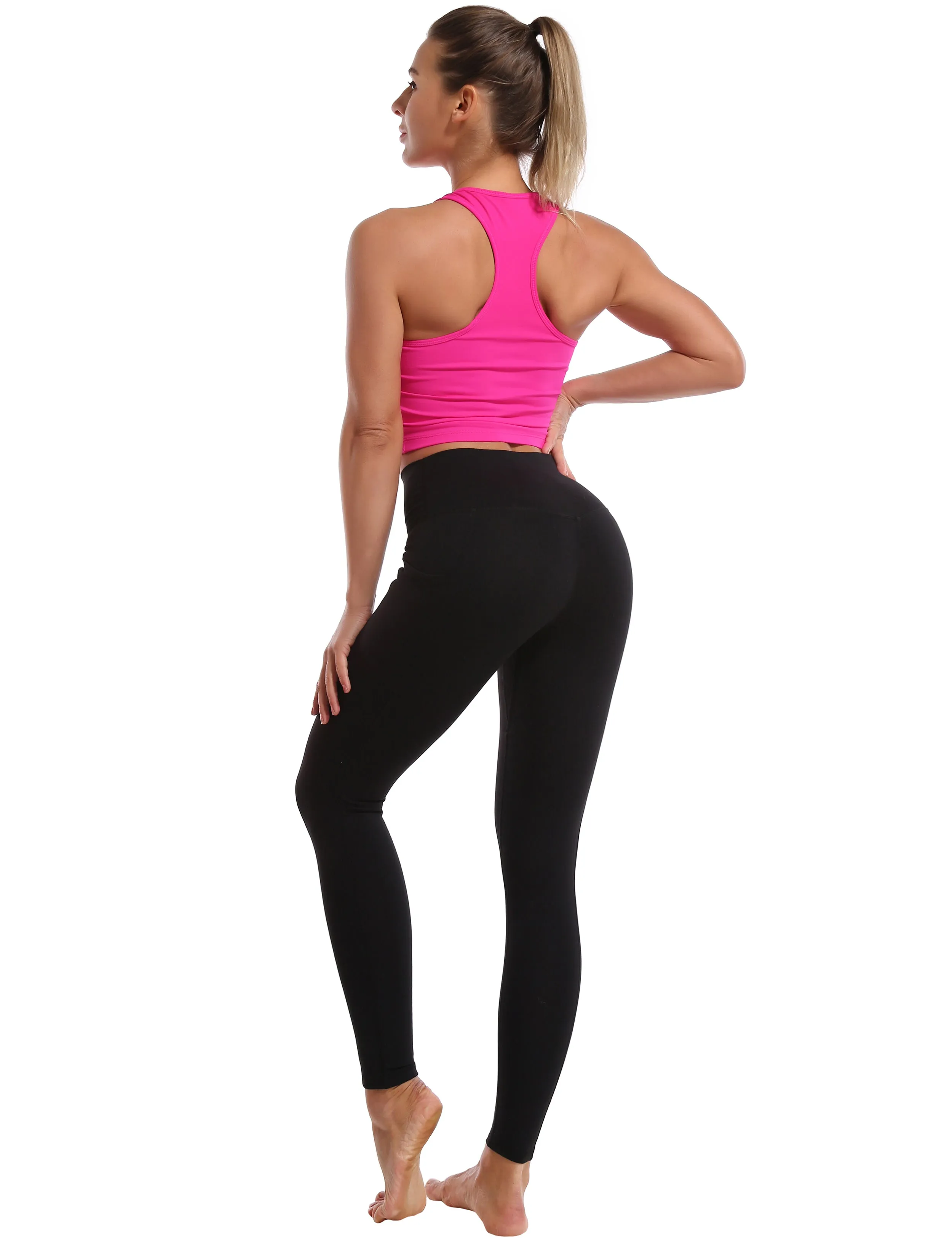 High Waisted Yoga Pants 7/8 Length Leggings with Pockets black