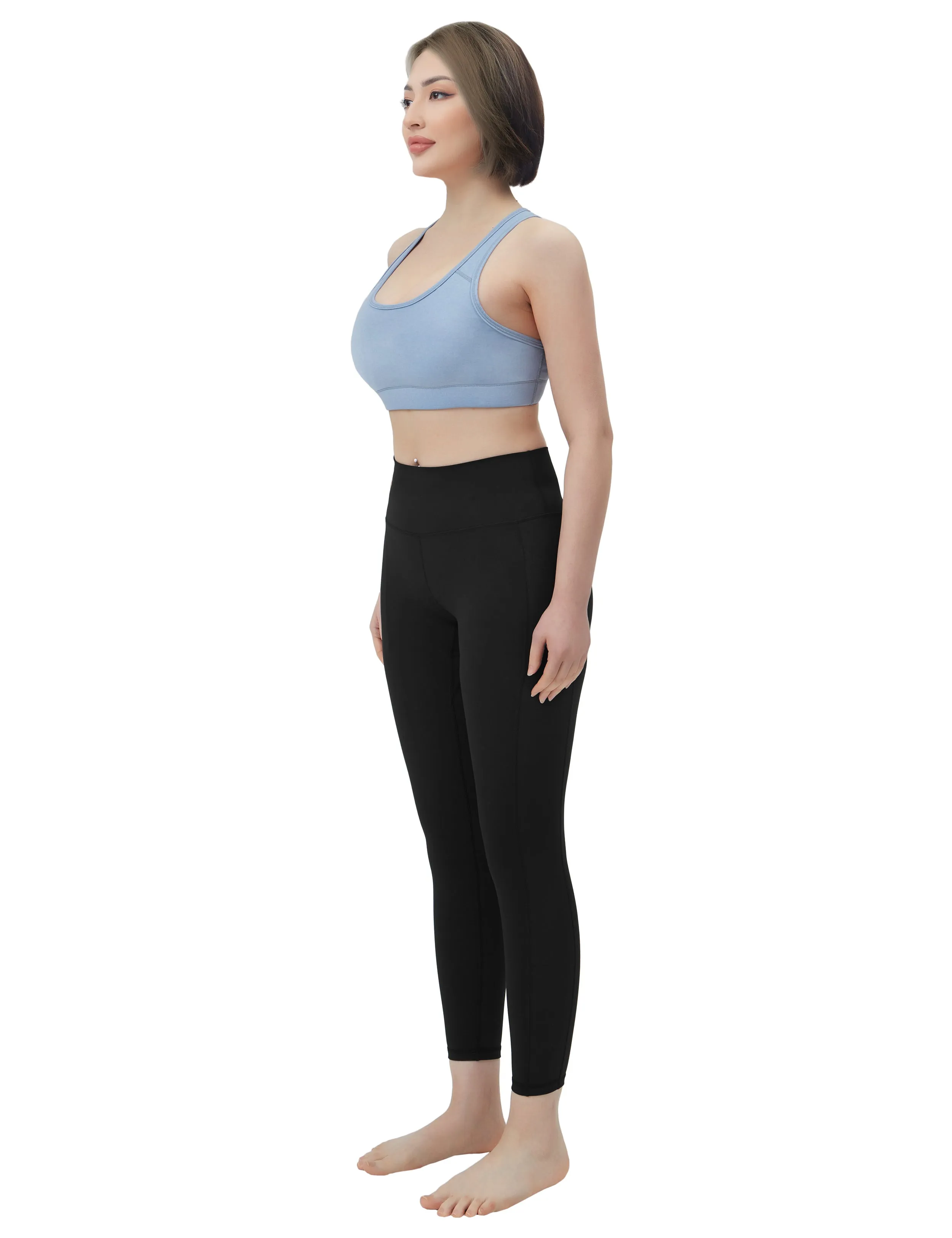 High Waisted Yoga Pants 7/8 Length Leggings with Pockets black