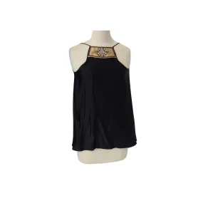 Karma By Kamiar Rokni Black Silk Slip Embroidered Top | Gently Used |