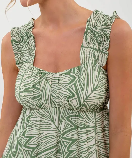 Leaf Print Mini Dress - Green