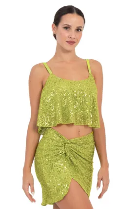 Lime Green Sequinned Loose Crop Top (S)