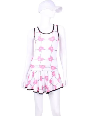 Limited Sandra Mee Court To Cocktails Tennis Dress Pink Hearts & Net