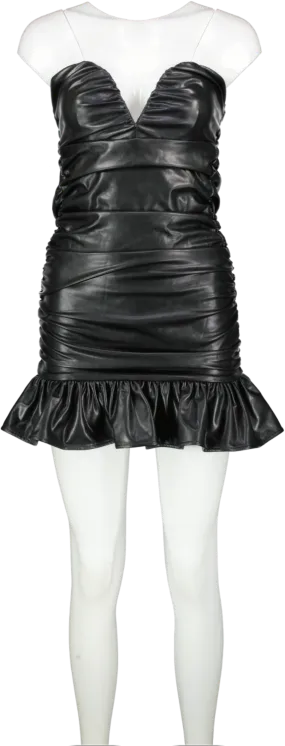 Lovers and Friends Black Leather Look Strapless Ruched Mini Dress UK XS